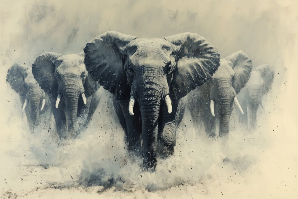 Majestueuze rennende olifanten behang