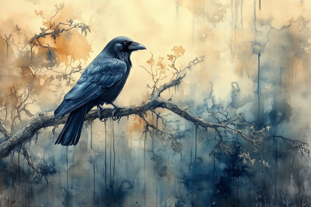 Dromerige vogel waterverfkunst behang