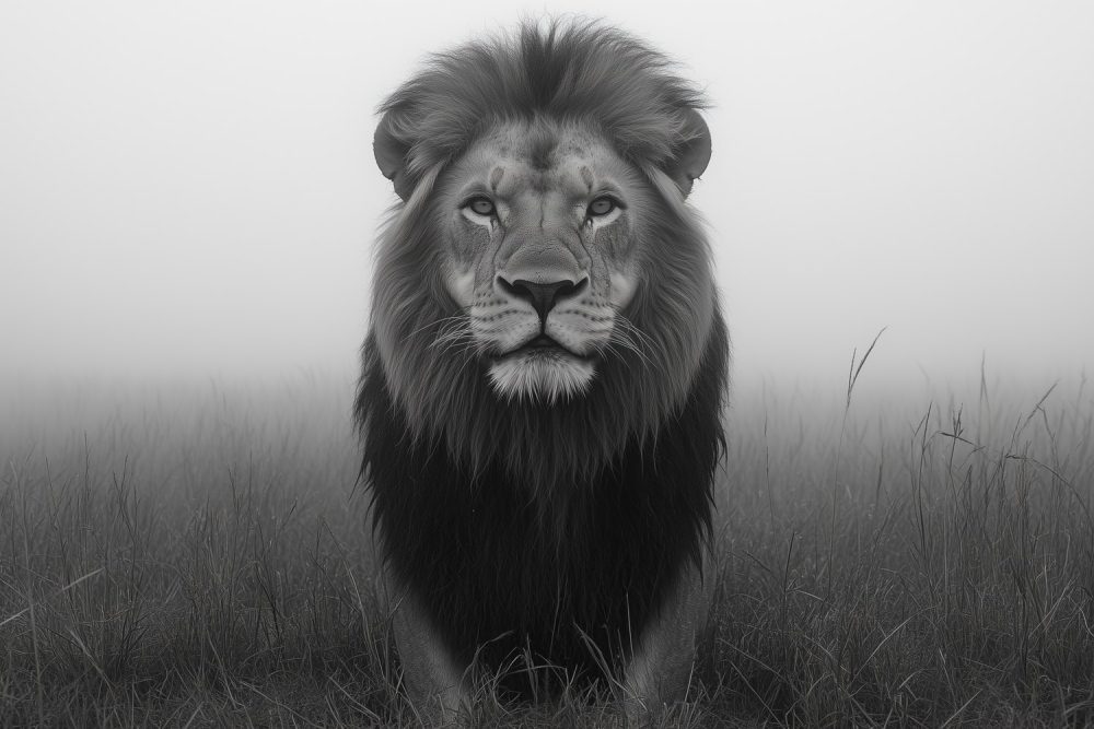 Majestueuze leeuw in zwart-wit behang