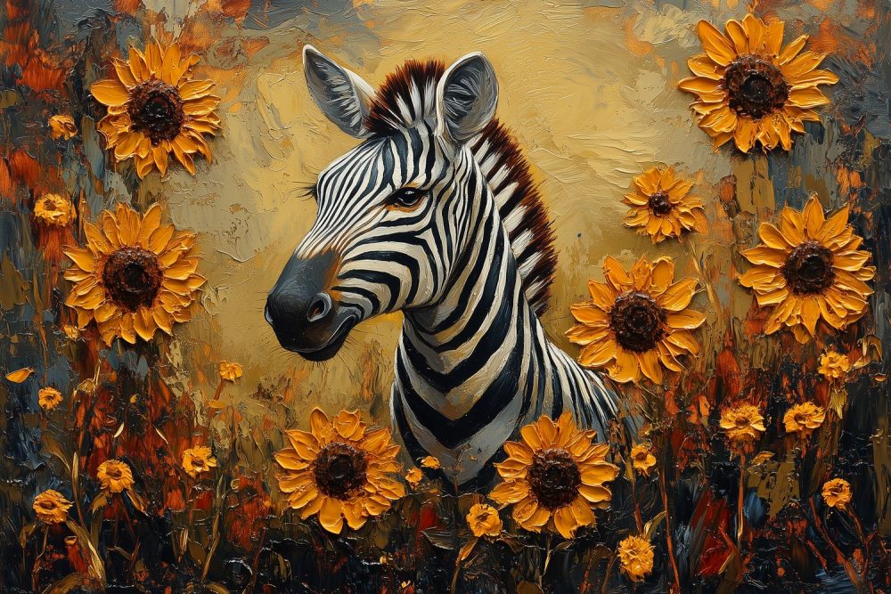 Zebra in zonnebloemveld behang