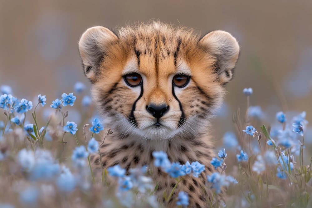 Jonge Cheetah Welp Bloemen behang