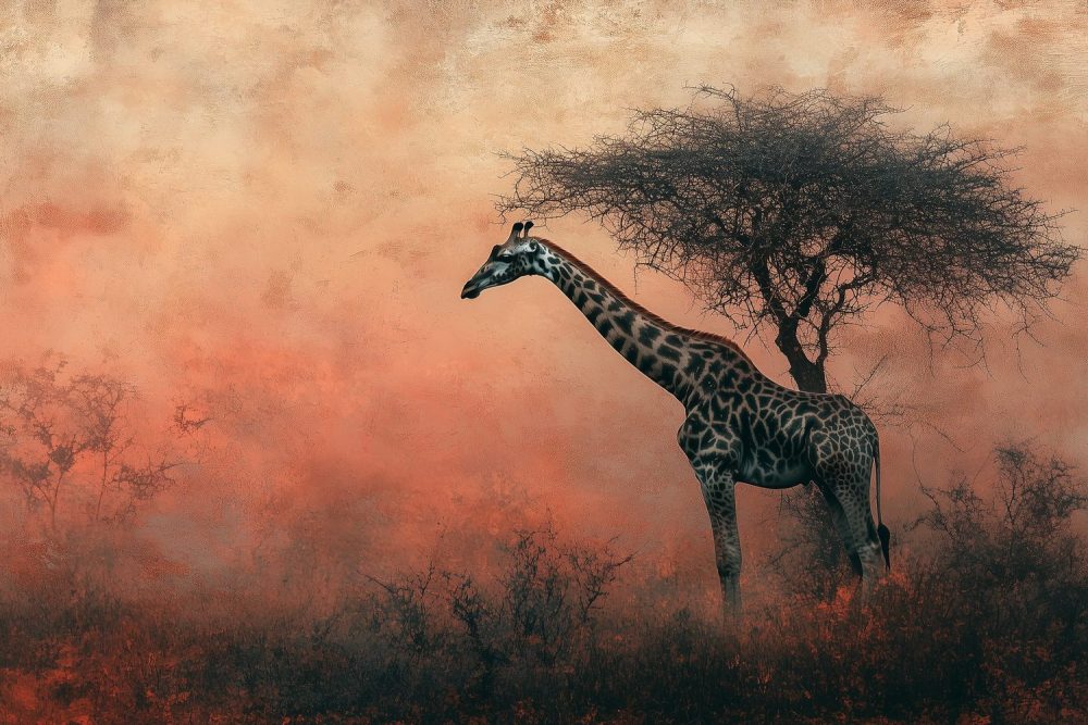 Majestueuze giraf in natuur behang