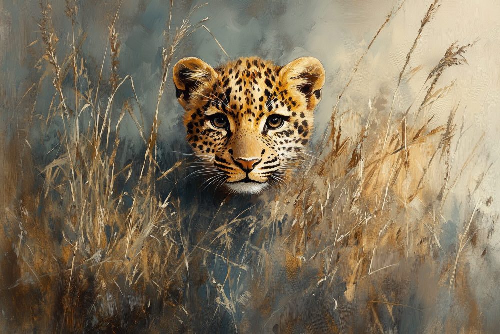 Majestueuze luipaard in gras behang