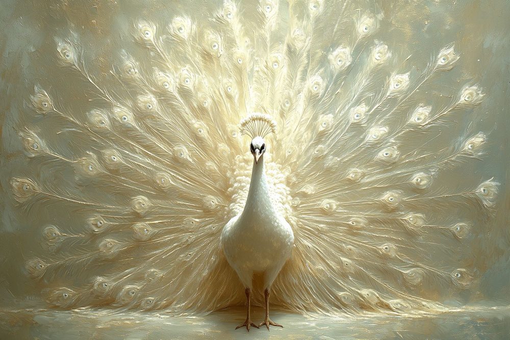 Witte Pauw Prachtvertoon behang