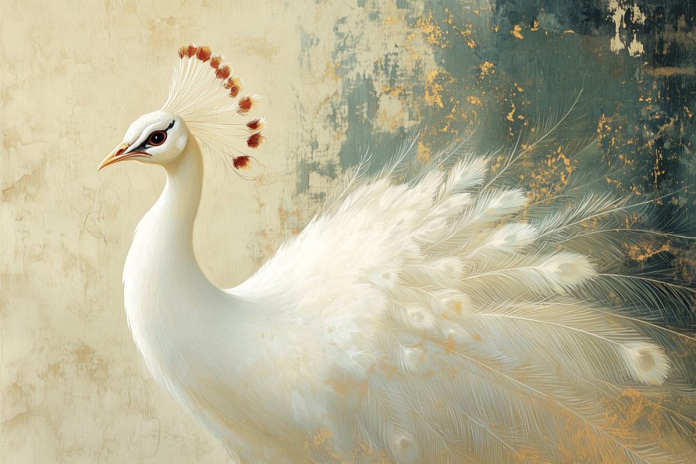 Witte Pauw Met Prachtveren behang