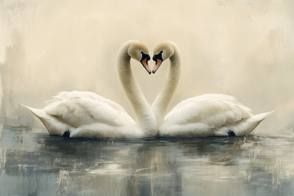 Sierlijke zwanenhart in water behang