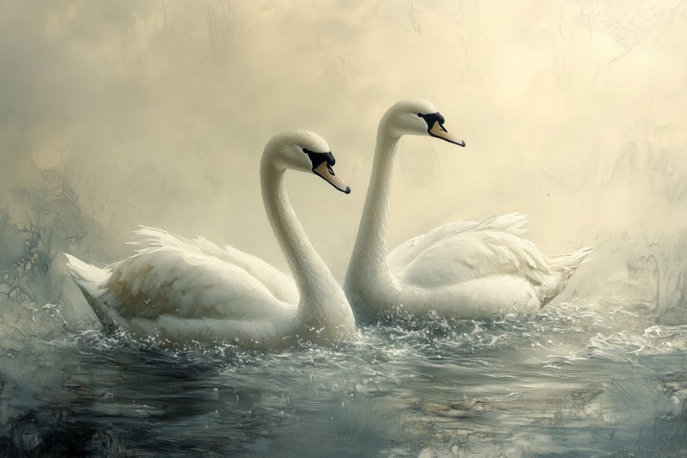 Sierlijke witte zwanen in harmonie behang