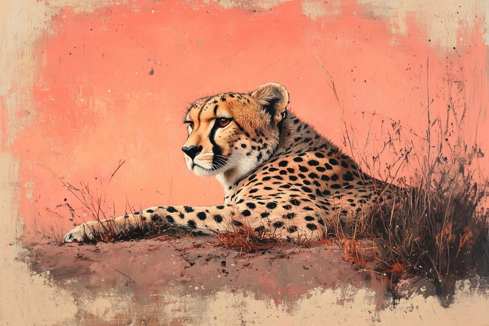 Rustige Cheetah in Grasland behang