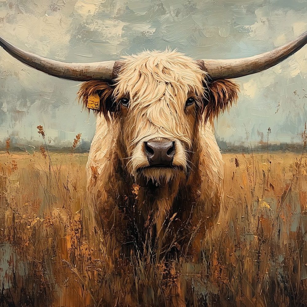 Impressionistische Hoornkoe Schilderij behang