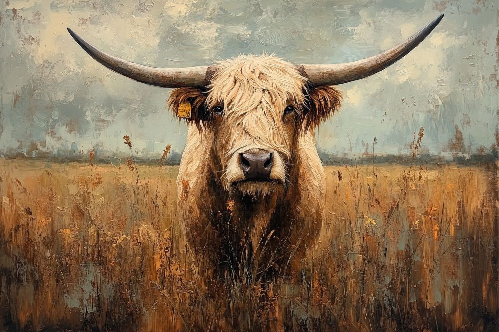 Impressionistische Hoornkoe Schilderij behang