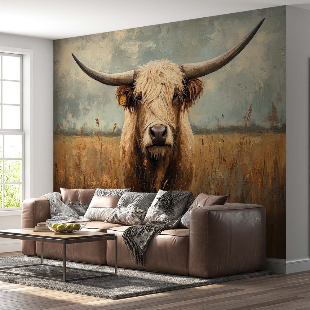 Alternative view of Impressionistische Hoornkoe Schilderij behang