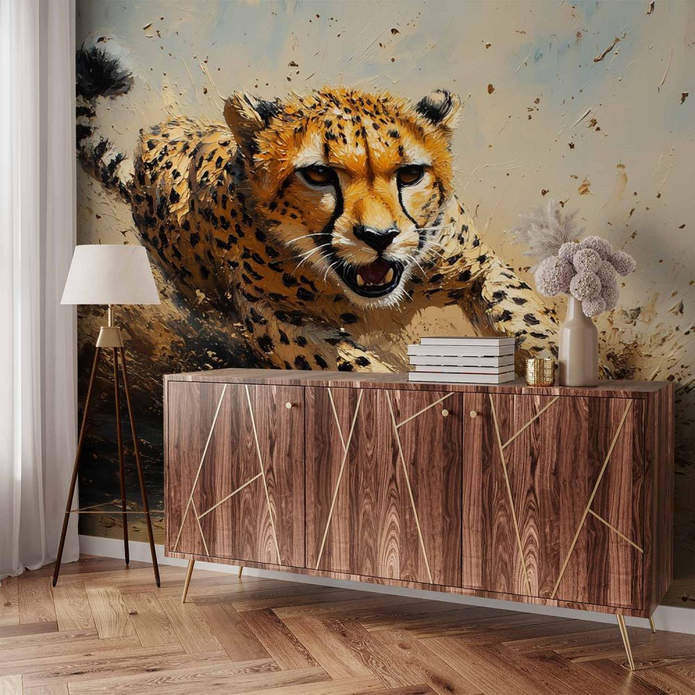 Alternative view of Snel rennende cheeta behang