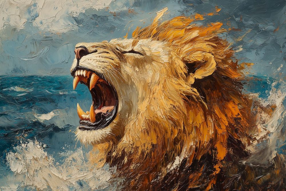 Majestueuze brullende leeuw behang