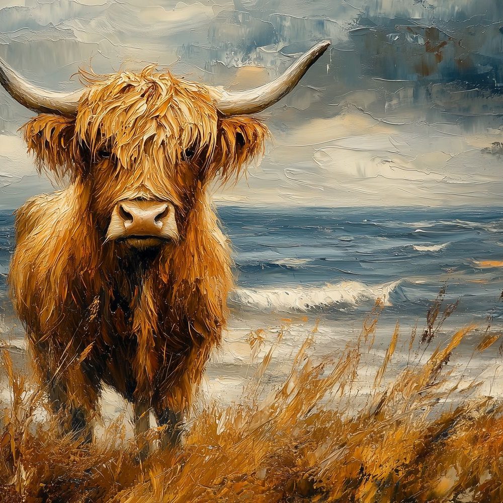 Impressionistische koe aan zee behang