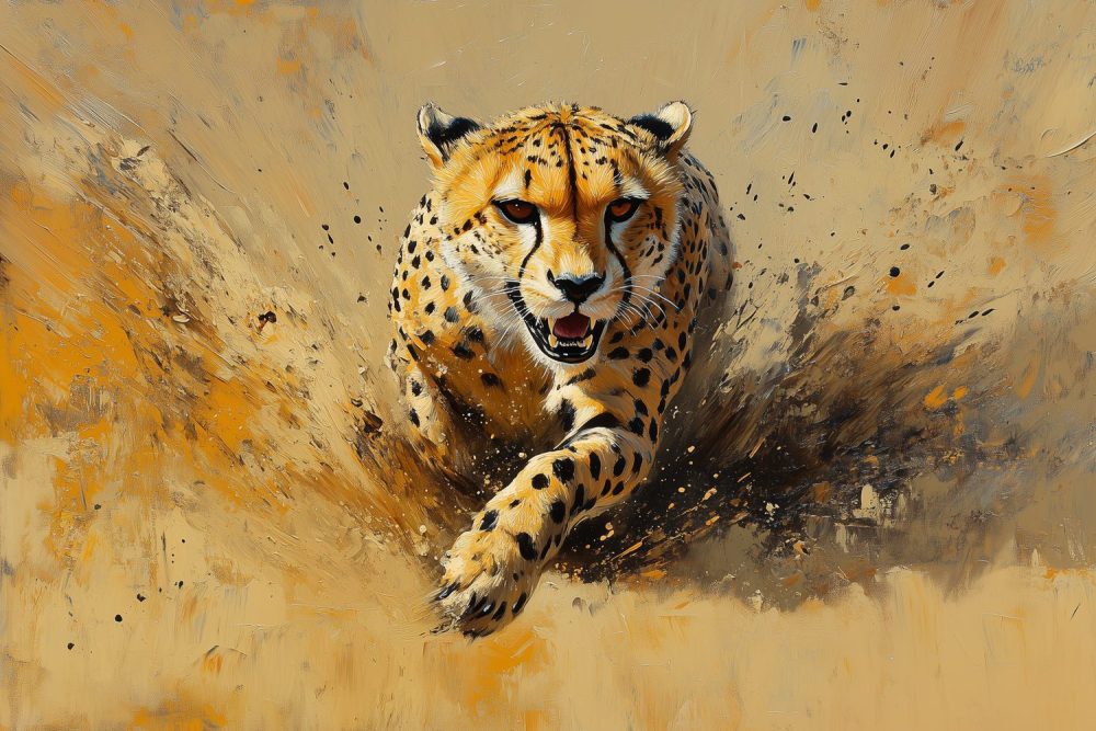 Sprintende Jachtluipaard Schilderij behang