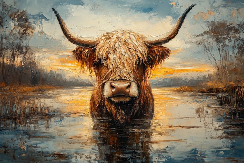 Impressionistische waterstier behang