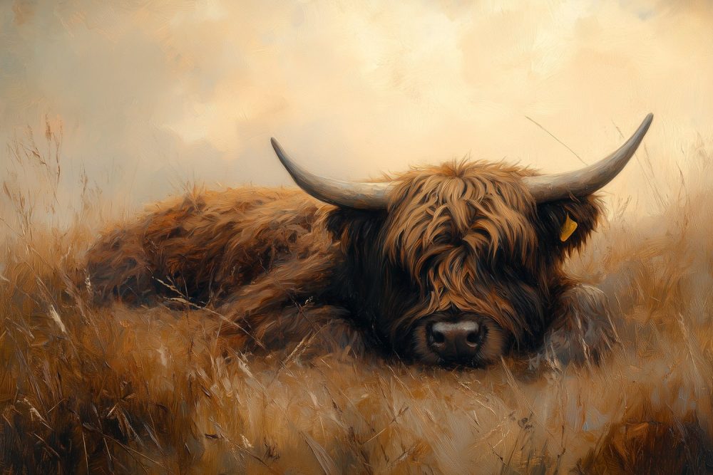 Rustende koe in grasveld behang