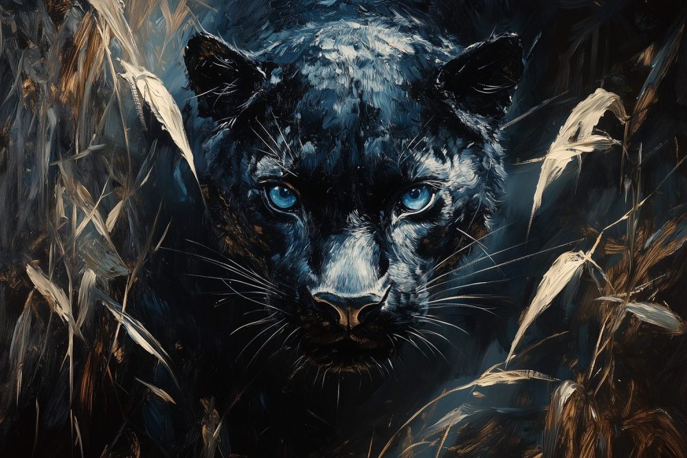 Krachtige blauwogige panter behang