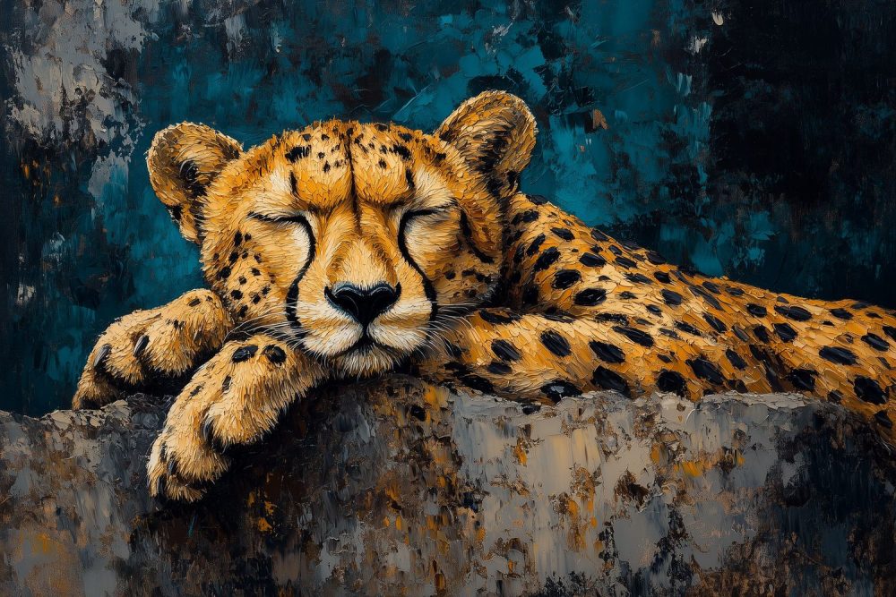 Slapende Jachtluipaard op Rots behang