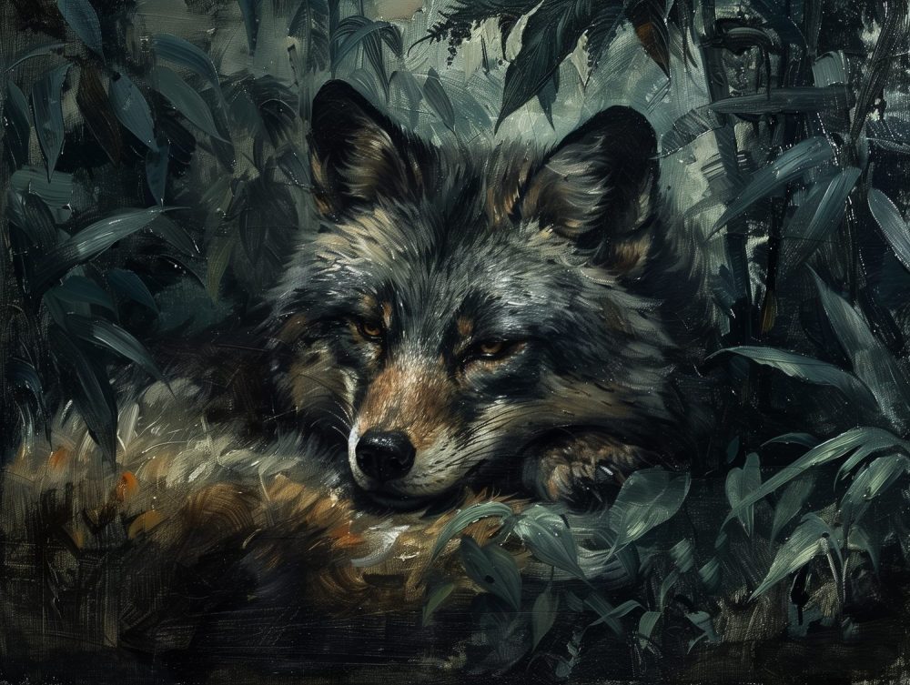 Rustende wolf in bos behang