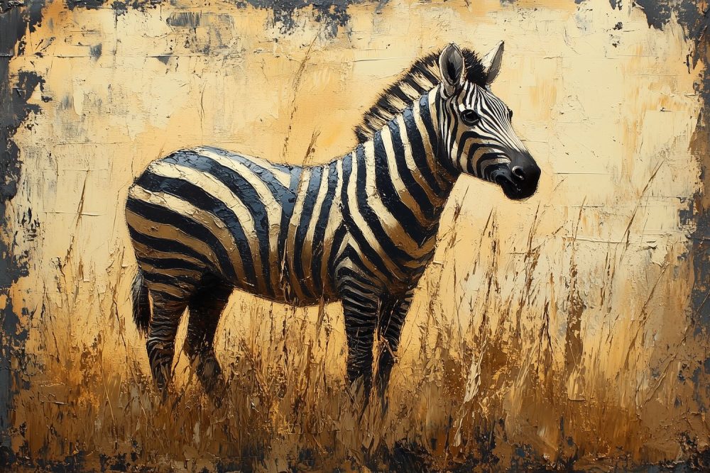 Realistisch zebra grasveld schilderij behang