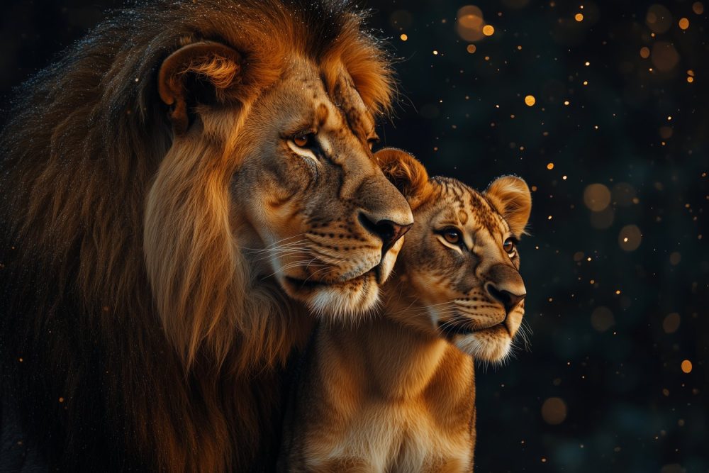 Majestueuze leeuw met welp behang