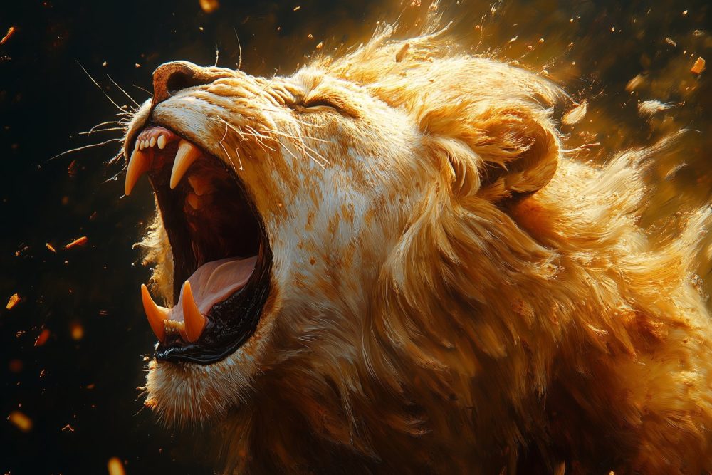 Majestueuze brullende leeuw behang