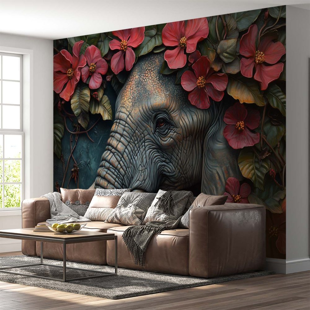Alternative view of Gedetailleerd Olifantenbloemensculptuur behang