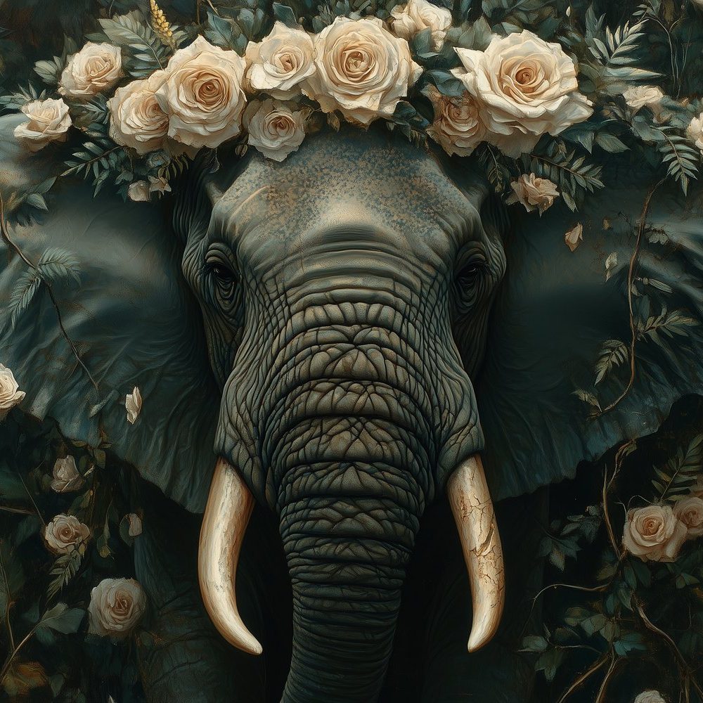 Gekroonde Olifant in Bos behang