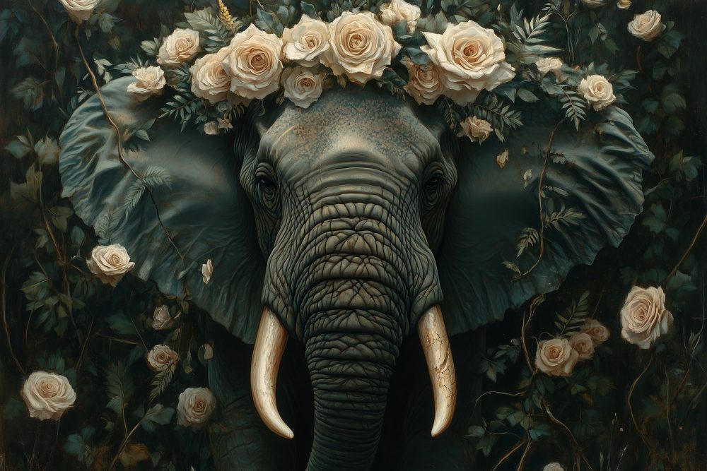 Gekroonde Olifant in Bos behang