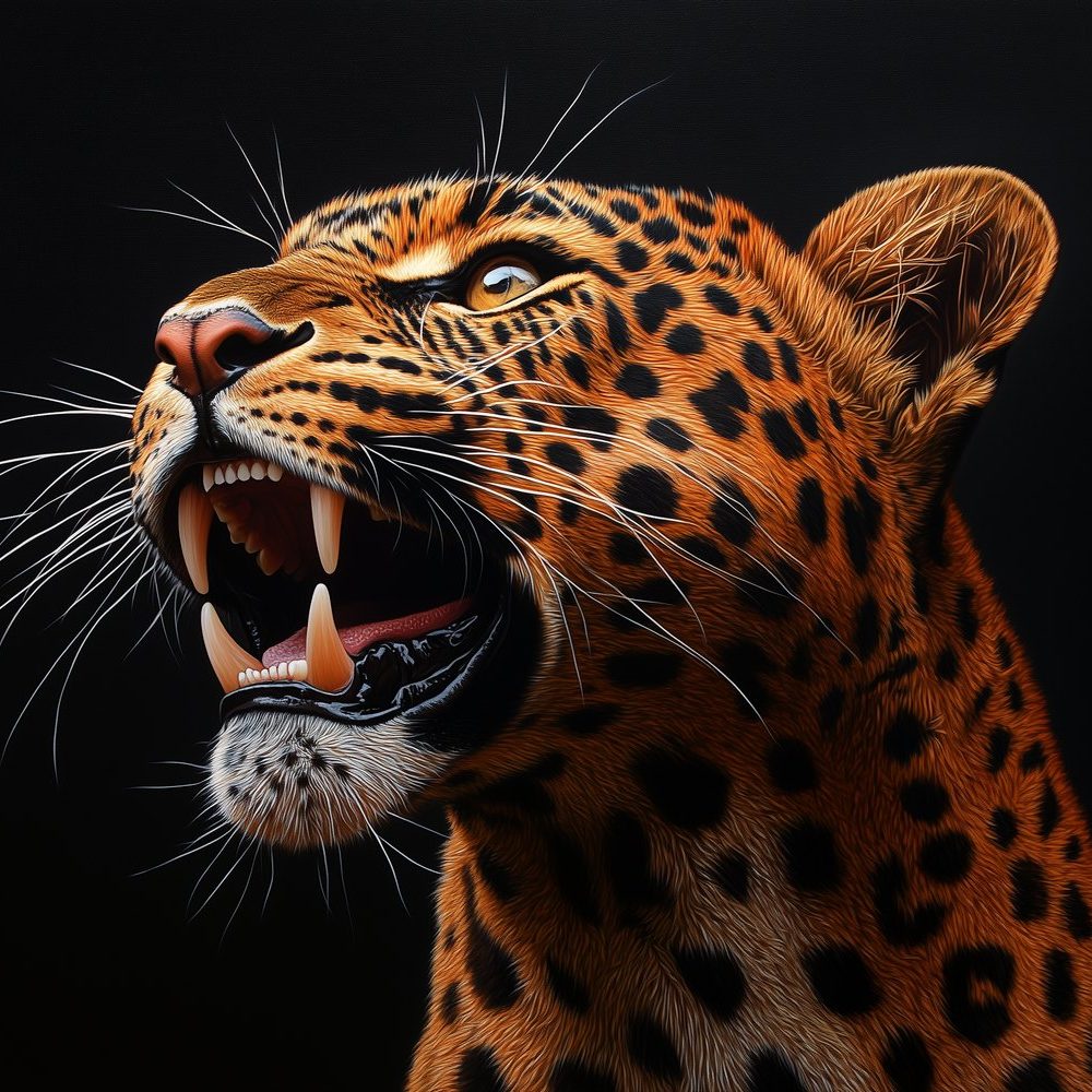 Intense luipaard met open bek behang