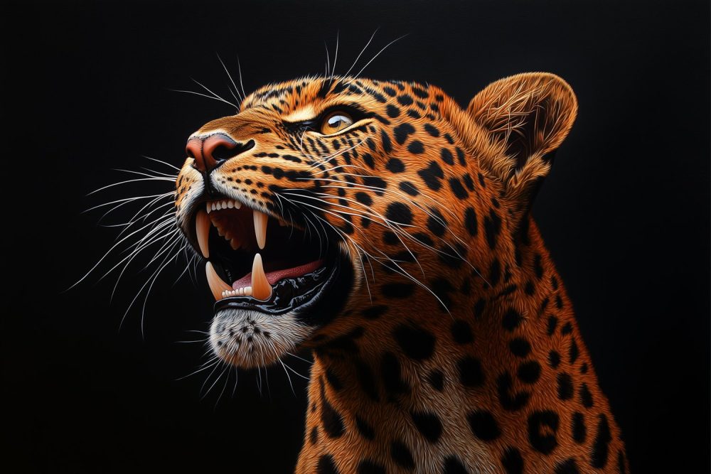 Intense luipaard met open bek behang