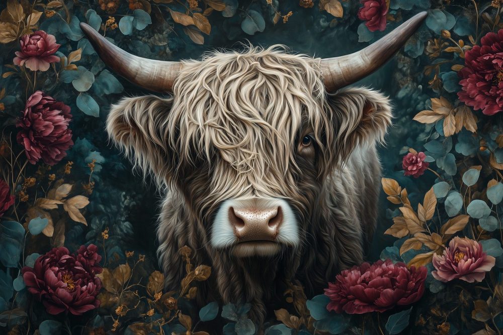 Boskoe met bloemenkrans behang