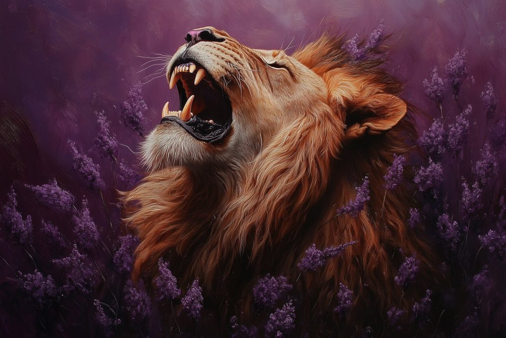 Majestueuze brullende leeuw behang