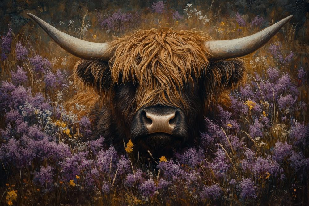 Mysterieus dier in paarse bloemen behang