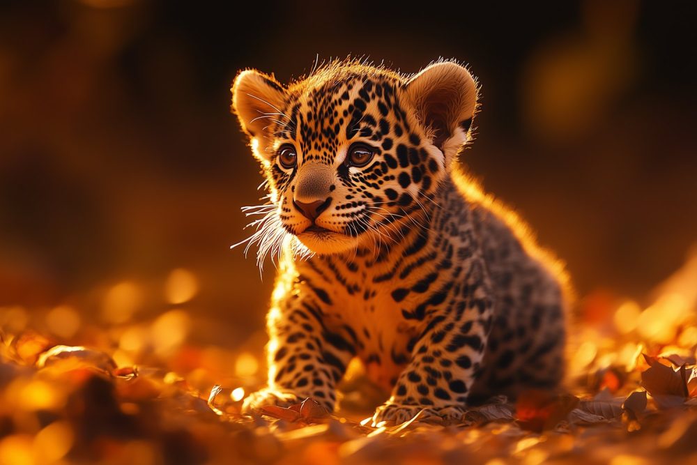 Gouden Luipaardwelp in Bladeren behang