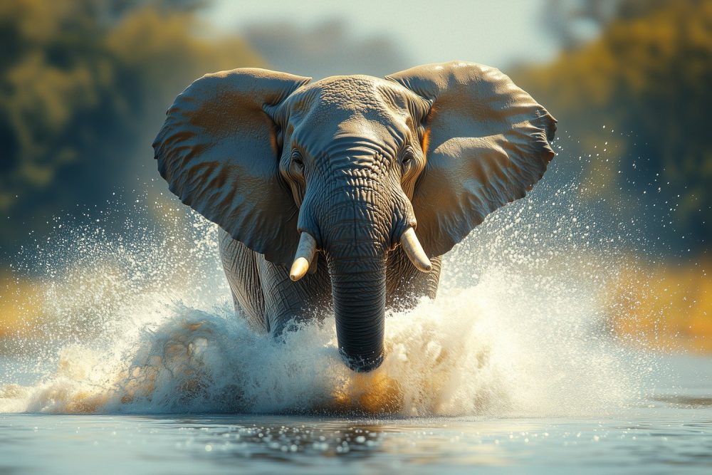 Spetterende olifant in actie behang