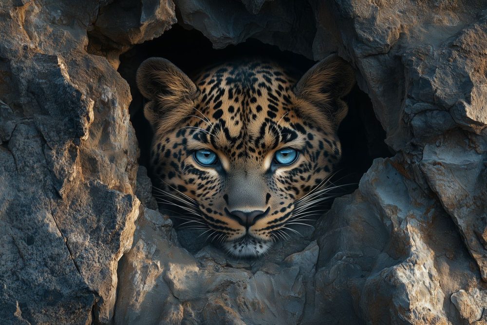 Luipaard met blauwe ogen behang