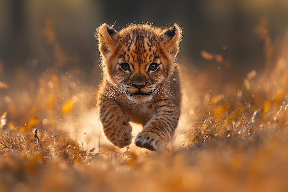 Speelse tijgerwelp in natuur behang