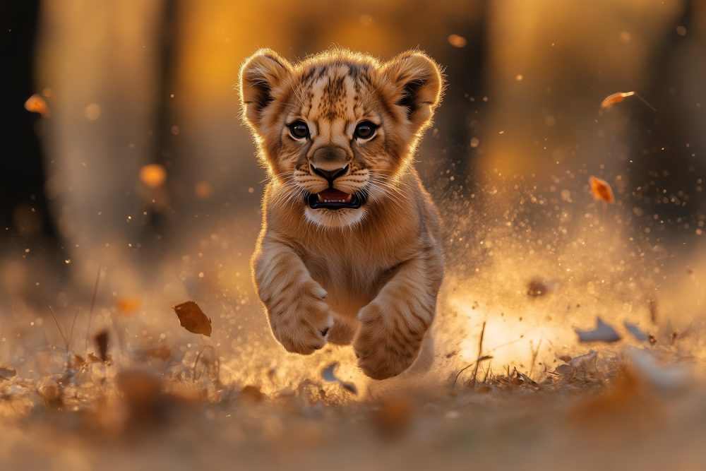 Speelse jonge leeuwenwelp behang