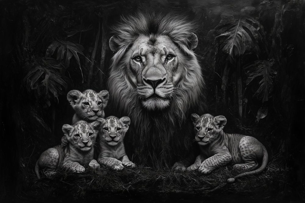 Majestueuze leeuw met welpen behang