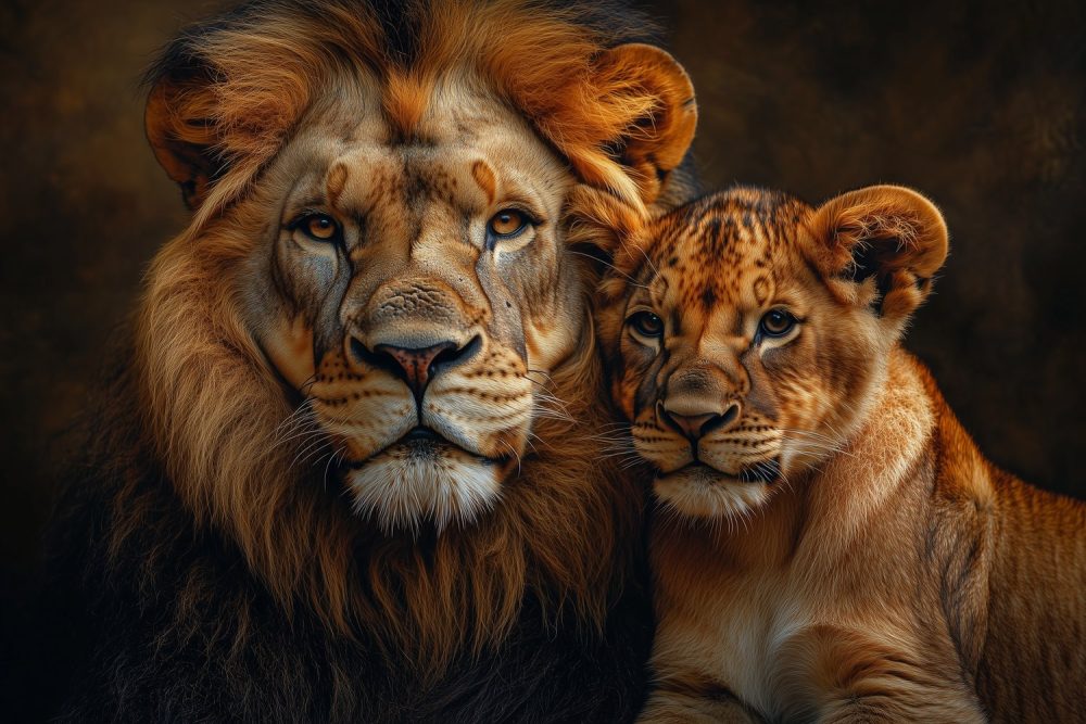 Majestueuze leeuw met welp behang