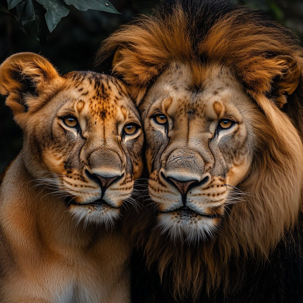 Intieme leeuwen in de natuur behang