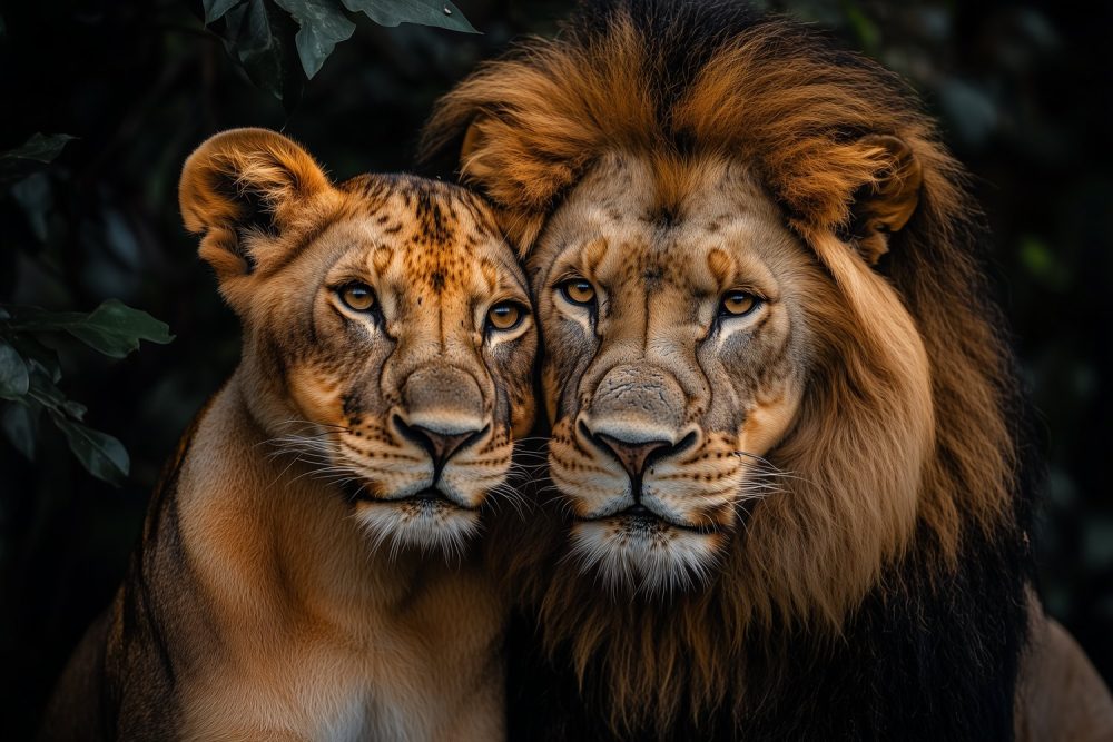 Intieme leeuwen in de natuur behang