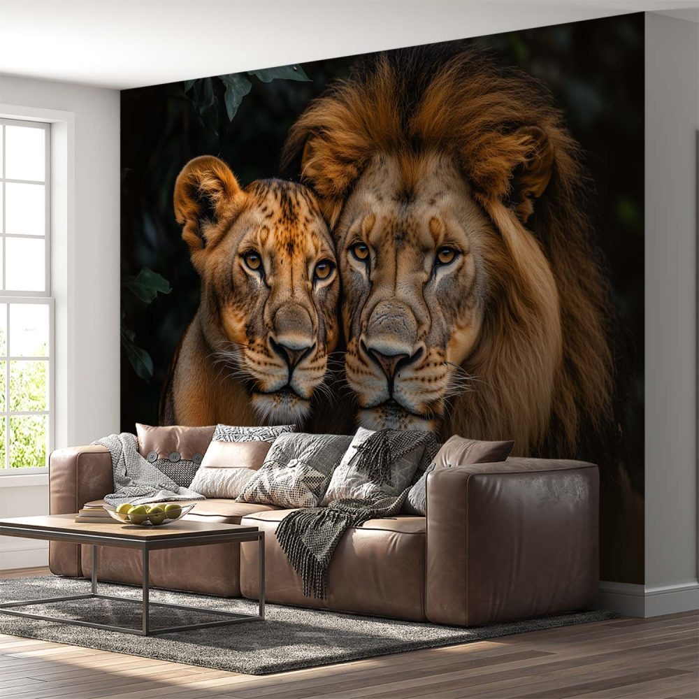 Alternative view of Intieme leeuwen in de natuur behang