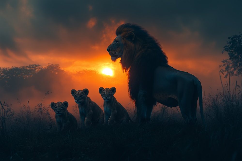 Majestueuze leeuw met welpen behang