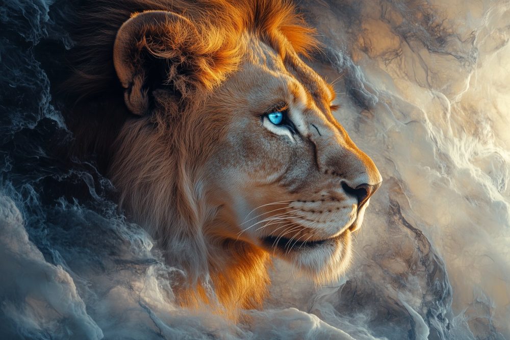 Koninklijke leeuw met blik behang