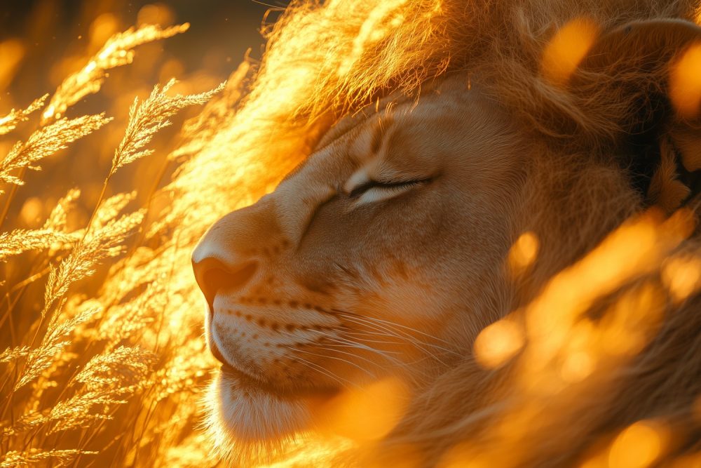 Rustende Leeuw in Gouden Gras behang