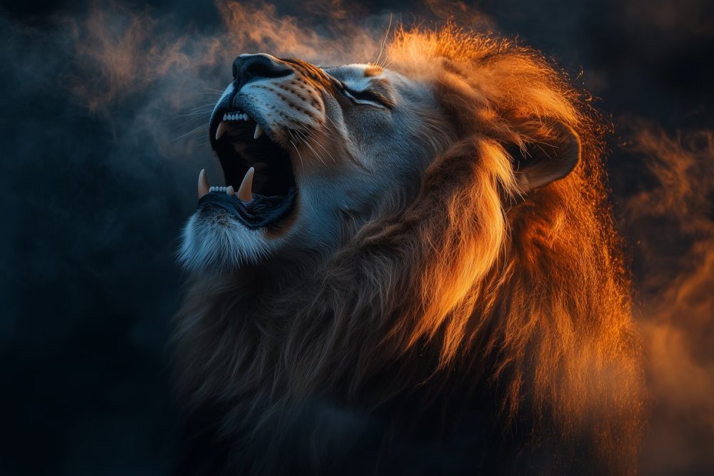 Majestueuze brullende leeuw behang