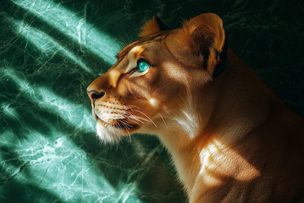 Majestueuze leeuwin met blauwe ogen behang